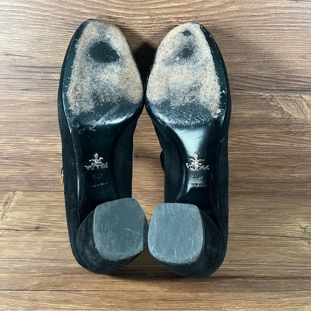 PRADA Black Suede Mary Jane Pumps Heels Women’s Size 10.5 (40.5) Shoes Block‎ - Picture 7 of 11